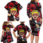 St Kilda Saints Family Matching Long Sleeve Bodycon Dress and Hawaiian Shirt Mascot Cartoon Football Illustration Style