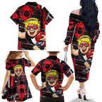 St Kilda Saints Family Matching Off The Shoulder Long Sleeve Dress and Hawaiian Shirt Mascot Cartoon Football Illustration Style