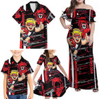 St Kilda Saints Family Matching Off Shoulder Maxi Dress and Hawaiian Shirt Mascot Cartoon Football Illustration Style