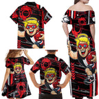 St Kilda Saints Family Matching Off Shoulder Maxi Dress and Hawaiian Shirt Mascot Cartoon Football Illustration Style
