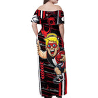 St Kilda Saints Family Matching Off Shoulder Maxi Dress and Hawaiian Shirt Mascot Cartoon Football Illustration Style