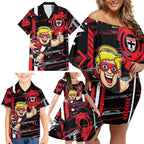 St Kilda Saints Family Matching Off Shoulder Short Dress and Hawaiian Shirt Mascot Cartoon Football Illustration Style