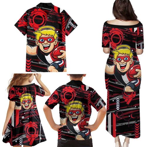 St Kilda Saints Family Matching Puletasi and Hawaiian Shirt Mascot Cartoon Football Illustration Style