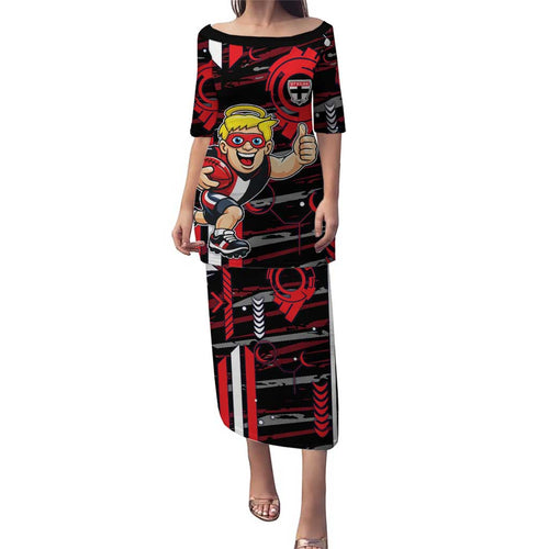 St Kilda Saints Family Matching Puletasi and Hawaiian Shirt Mascot Cartoon Football Illustration Style