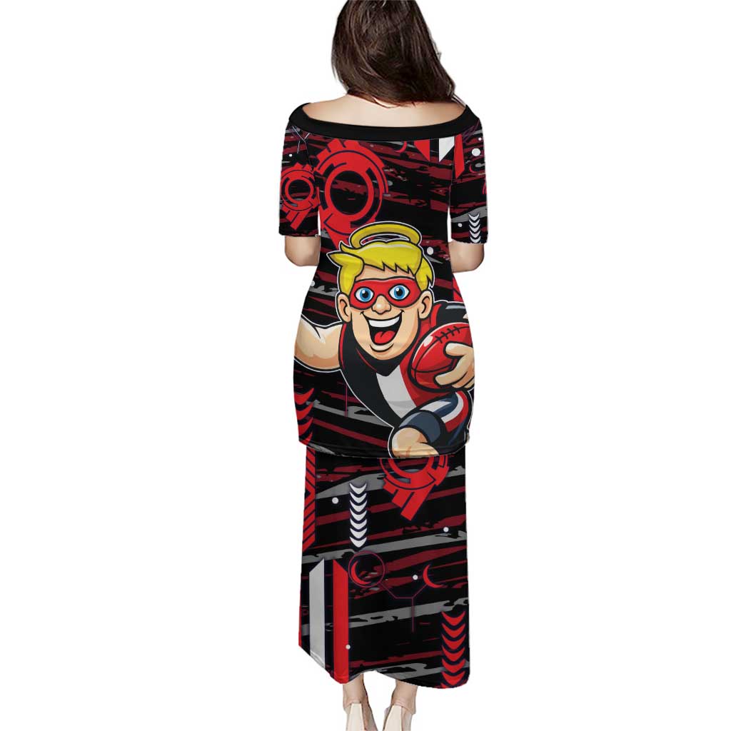 St Kilda Saints Family Matching Puletasi and Hawaiian Shirt Mascot Cartoon Football Illustration Style