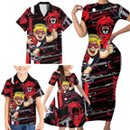 St Kilda Saints Family Matching Short Sleeve Bodycon Dress and Hawaiian Shirt Mascot Cartoon Football Illustration Style