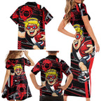 St Kilda Saints Family Matching Short Sleeve Bodycon Dress and Hawaiian Shirt Mascot Cartoon Football Illustration Style