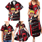St Kilda Saints Family Matching Summer Maxi Dress and Hawaiian Shirt Mascot Cartoon Football Illustration Style