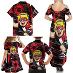 St Kilda Saints Family Matching Summer Maxi Dress and Hawaiian Shirt Mascot Cartoon Football Illustration Style