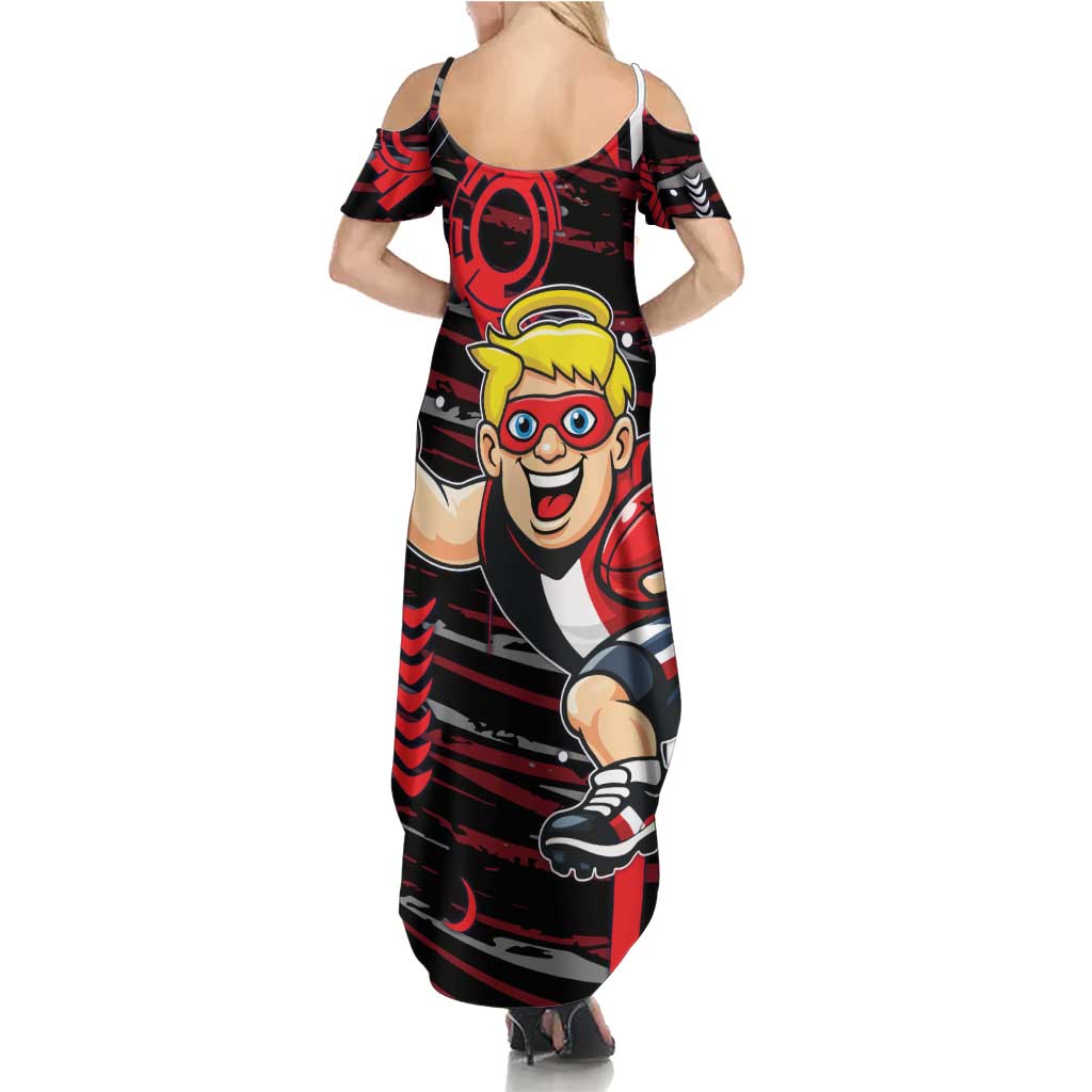 St Kilda Saints Family Matching Summer Maxi Dress and Hawaiian Shirt Mascot Cartoon Football Illustration Style