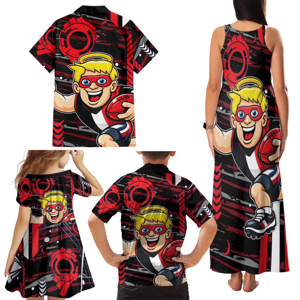St Kilda Saints Family Matching Tank Maxi Dress and Hawaiian Shirt Mascot Cartoon Football Illustration Style