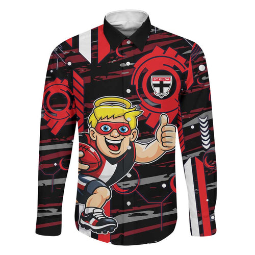 St Kilda Saints Family Matching Tank Maxi Dress and Hawaiian Shirt Mascot Cartoon Football Illustration Style