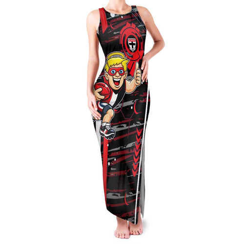 St Kilda Saints Family Matching Tank Maxi Dress and Hawaiian Shirt Mascot Cartoon Football Illustration Style