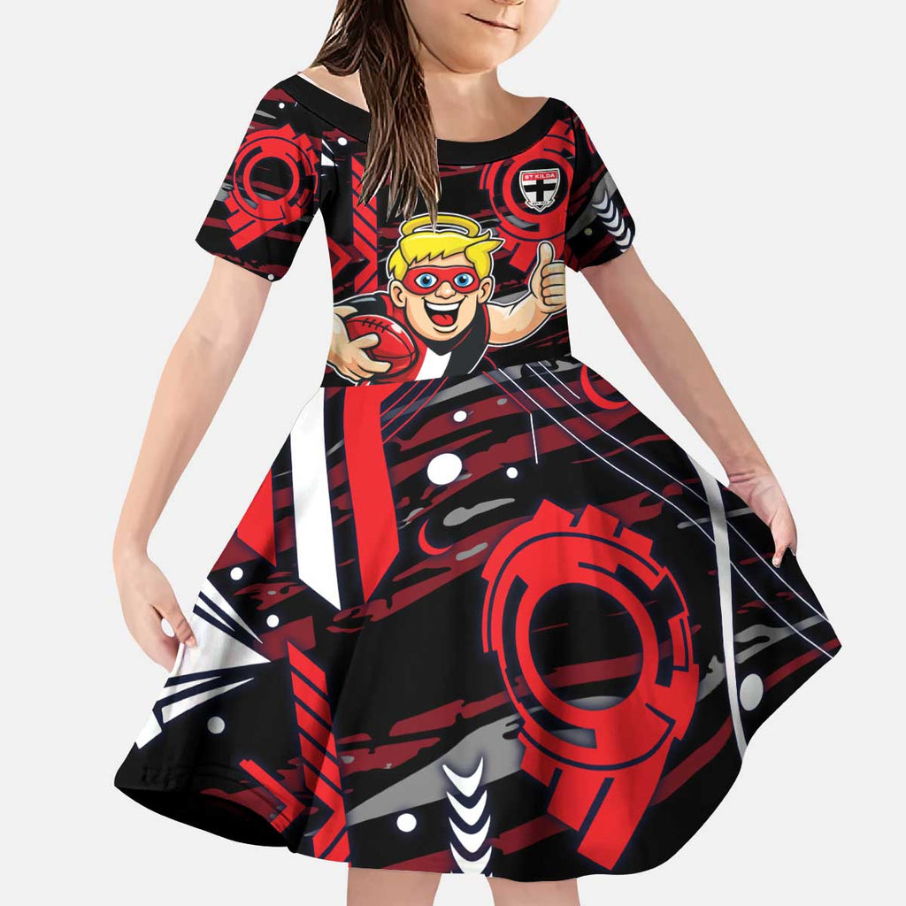 St Kilda Saints Kid Short Sleeve Dress Mascot Cartoon Football Illustration Style