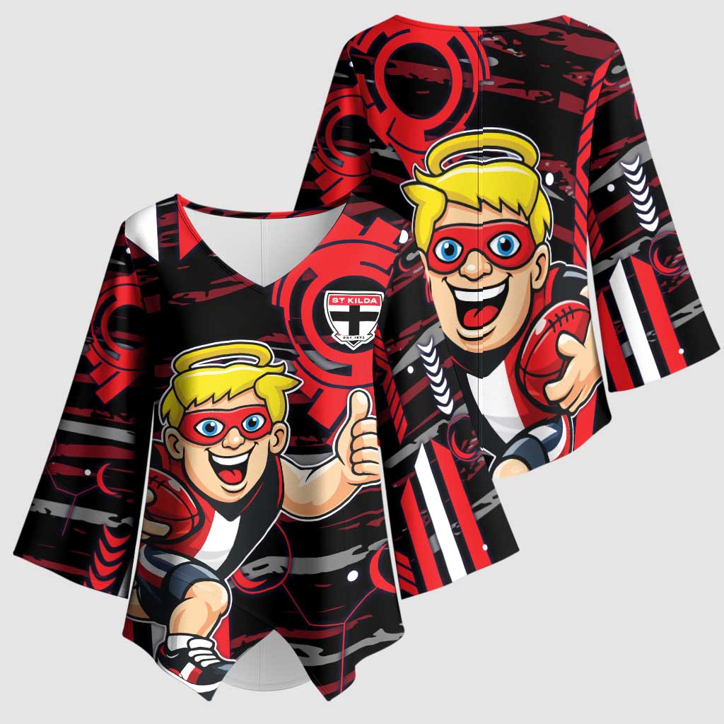 St Kilda Saints Kimono Sleeve Blouse Mascot Cartoon Football Illustration Style