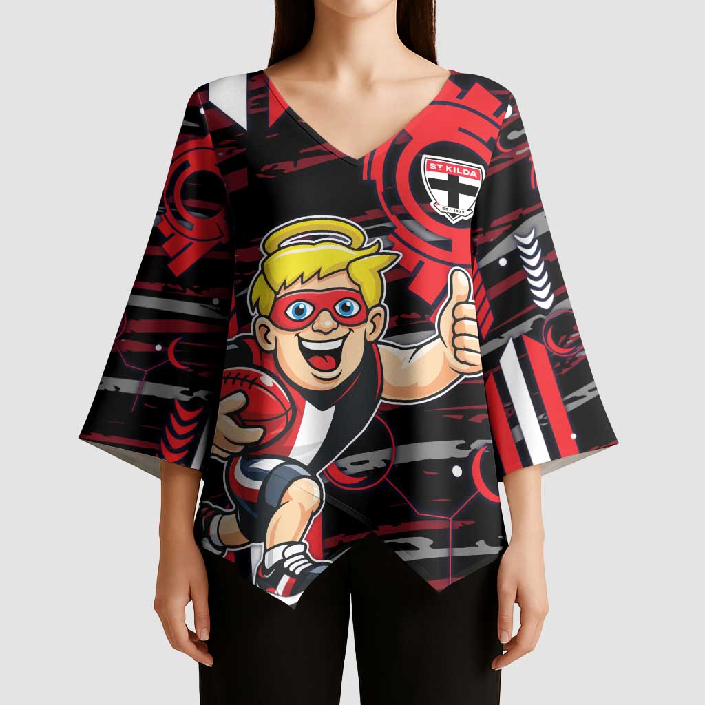 St Kilda Saints Kimono Sleeve Blouse Mascot Cartoon Football Illustration Style