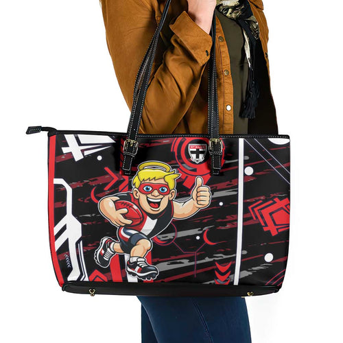 St Kilda Saints Leather Tote Bag Mascot Cartoon Football Illustration Style