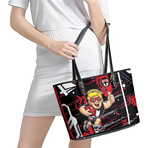 St Kilda Saints Leather Tote Bag Mascot Cartoon Football Illustration Style