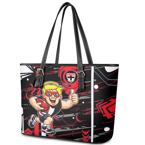 St Kilda Saints Leather Tote Bag Mascot Cartoon Football Illustration Style