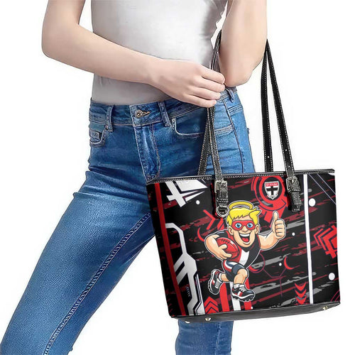 St Kilda Saints Leather Tote Bag Mascot Cartoon Football Illustration Style