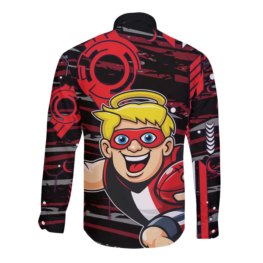 St Kilda Saints Long Sleeve Button Shirt Mascot Cartoon Football Illustration Style