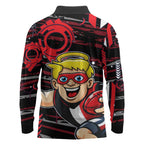 St Kilda Saints Long Sleeve Polo Shirt Mascot Cartoon Football Illustration Style