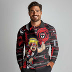St Kilda Saints Long Sleeve Polo Shirt Mascot Cartoon Football Illustration Style