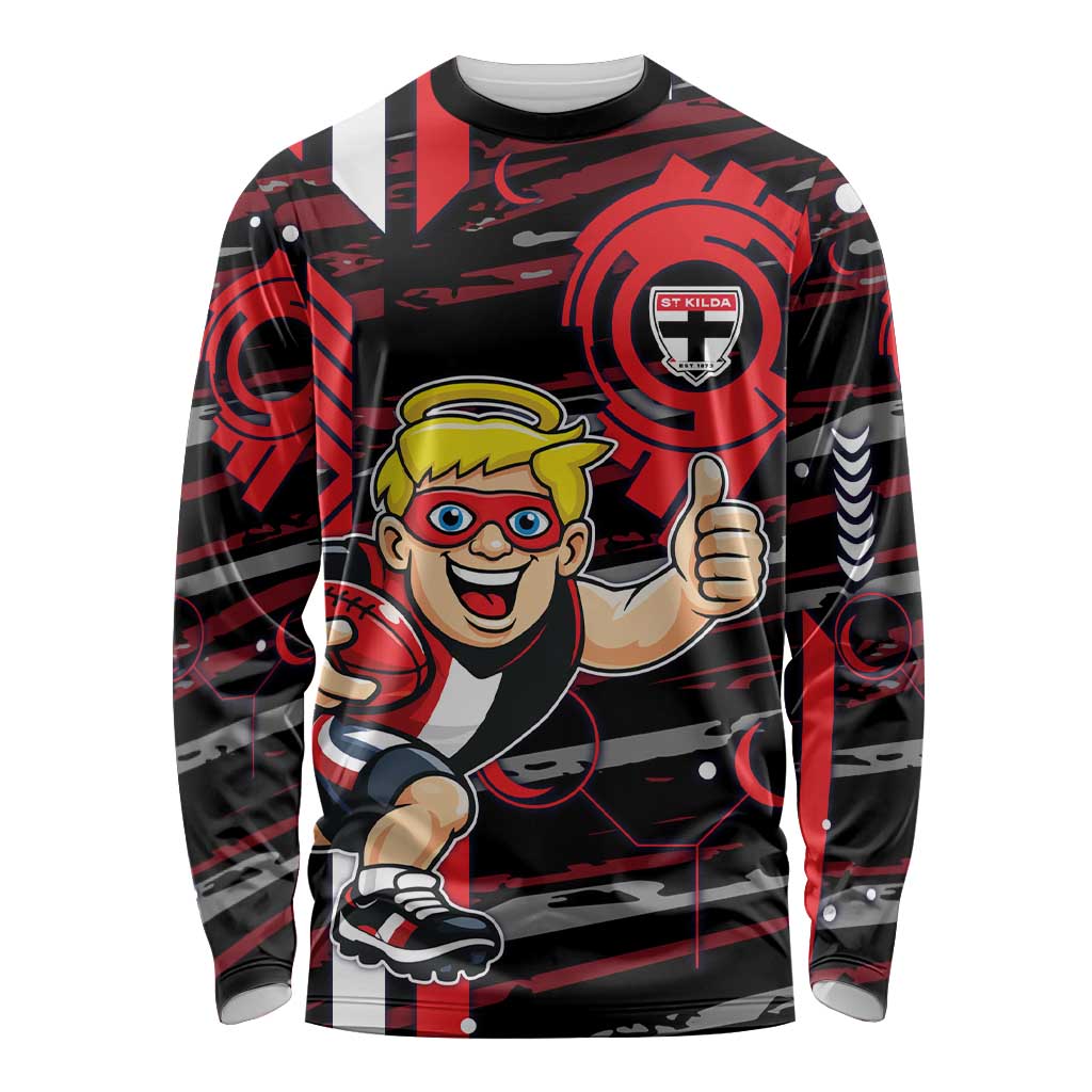St Kilda Saints Long Sleeve Shirt Mascot Cartoon Football Illustration Style