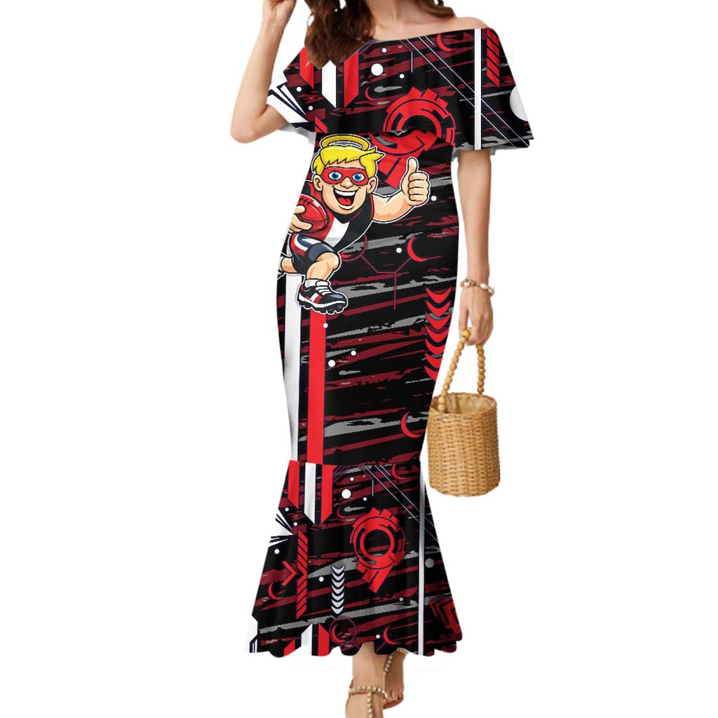 St Kilda Saints Mermaid Dress Mascot Cartoon Football Illustration Style