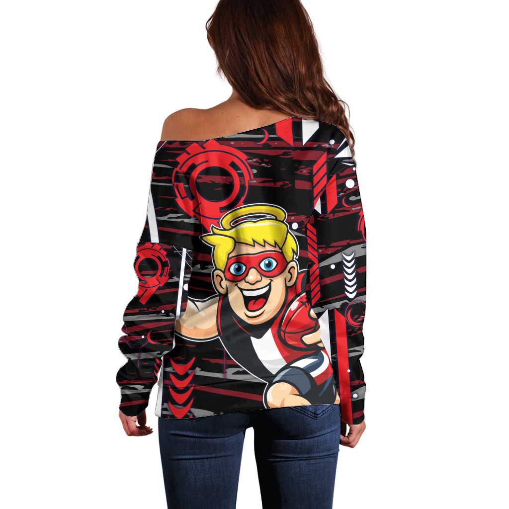 St Kilda Saints Off Shoulder Sweater Mascot Cartoon Football Illustration Style