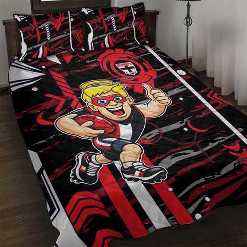St Kilda Saints Quilt Bed Set Mascot Cartoon Football Illustration Style