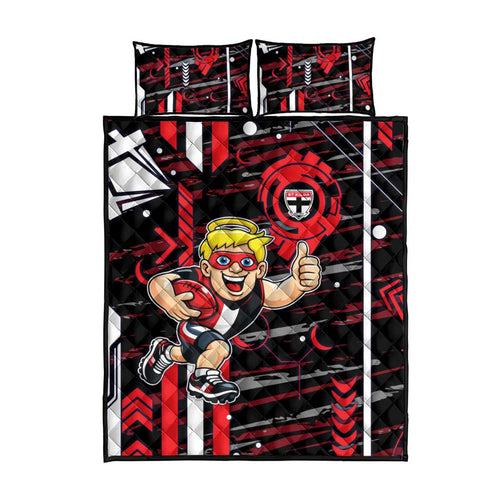 St Kilda Saints Quilt Bed Set Mascot Cartoon Football Illustration Style