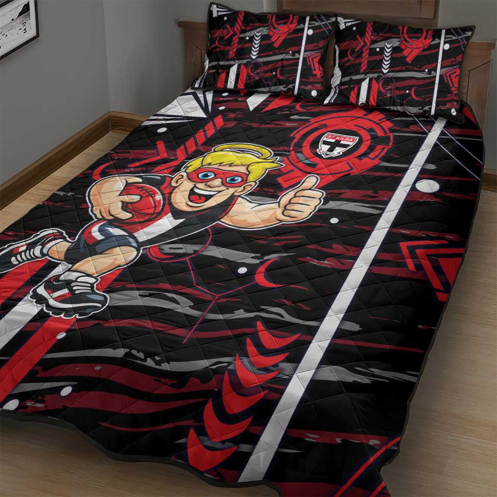St Kilda Saints Quilt Bed Set Mascot Cartoon Football Illustration Style