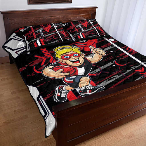 St Kilda Saints Quilt Bed Set Mascot Cartoon Football Illustration Style