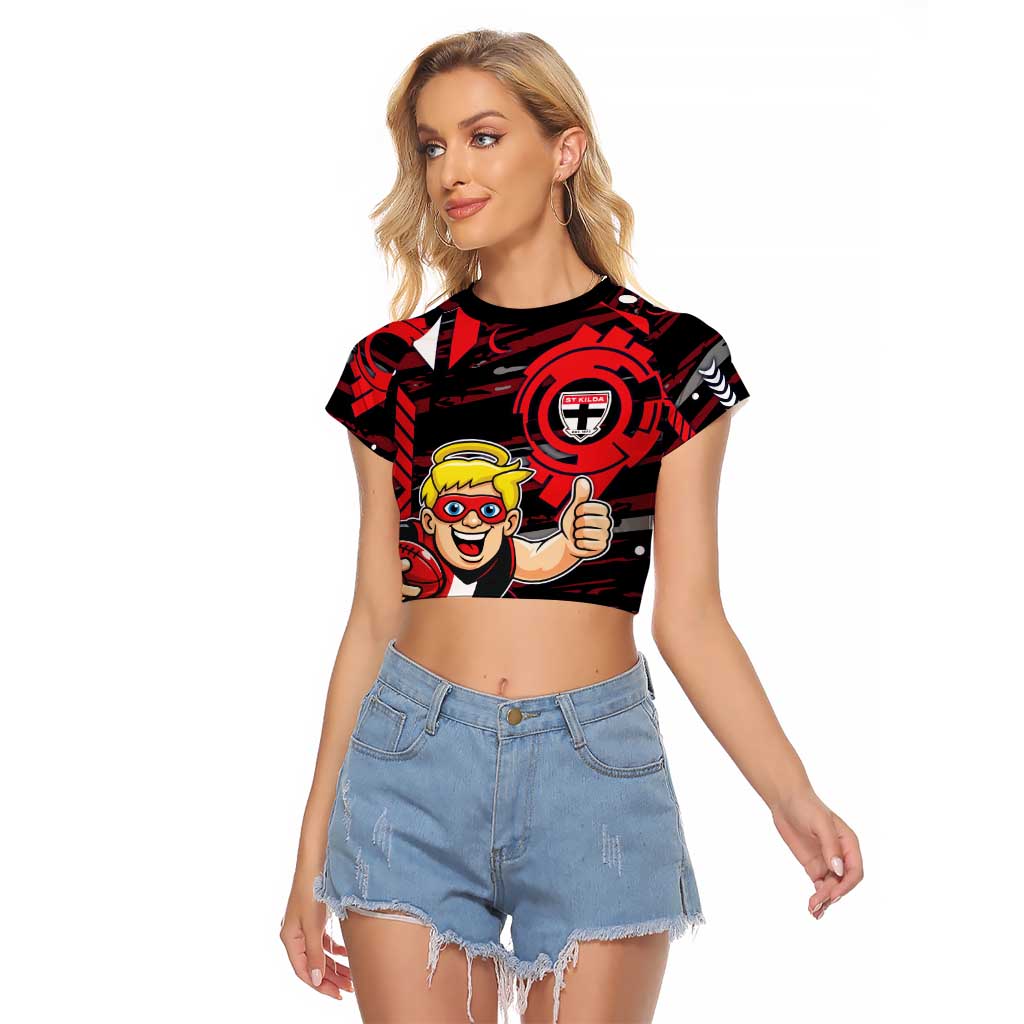 St Kilda Saints Raglan Cropped T Shirt Mascot Cartoon Football Illustration Style