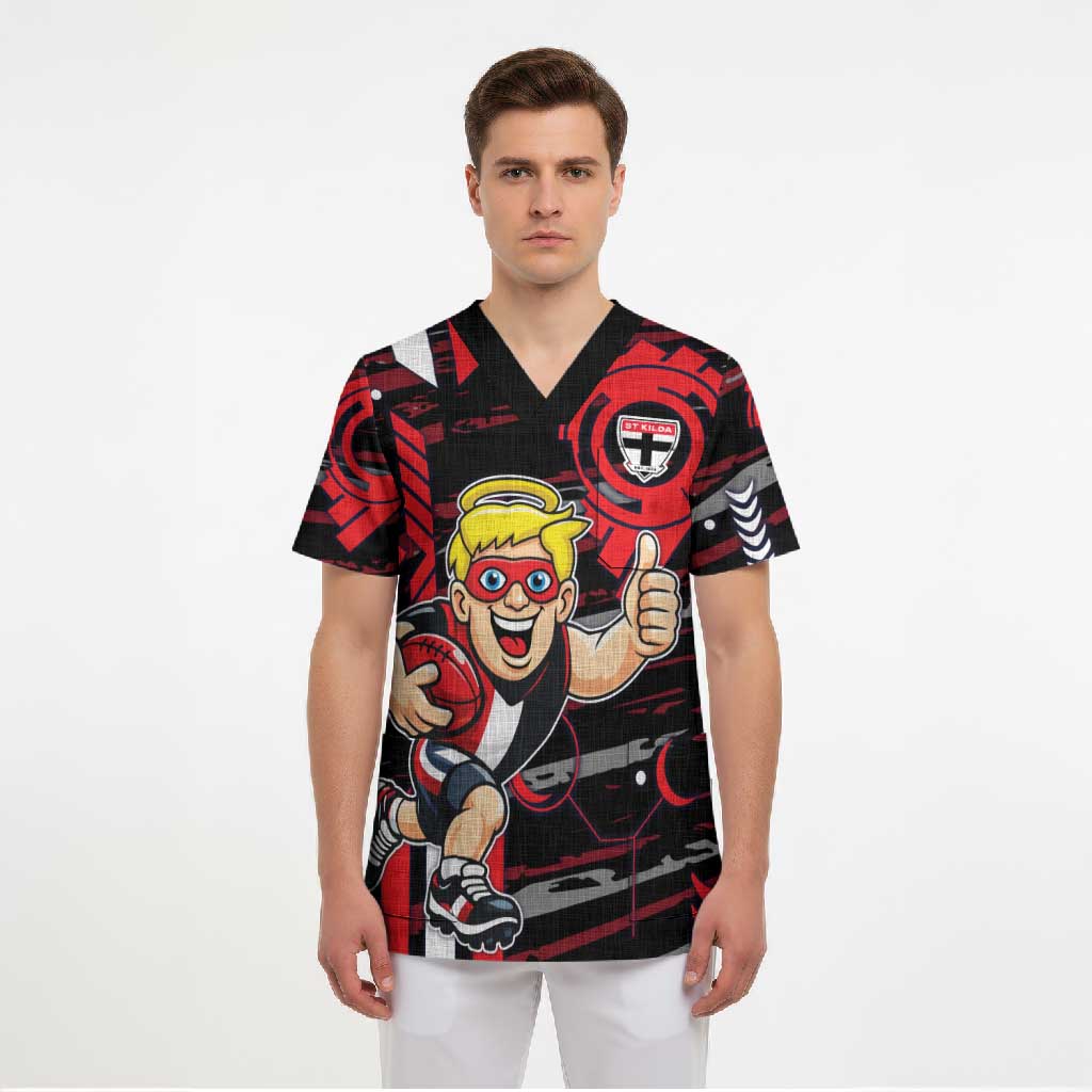 St Kilda Saints Scrub Top Mascot Cartoon Football Illustration Style