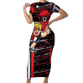 St Kilda Saints Short Sleeve Bodycon Dress Mascot Cartoon Football Illustration Style