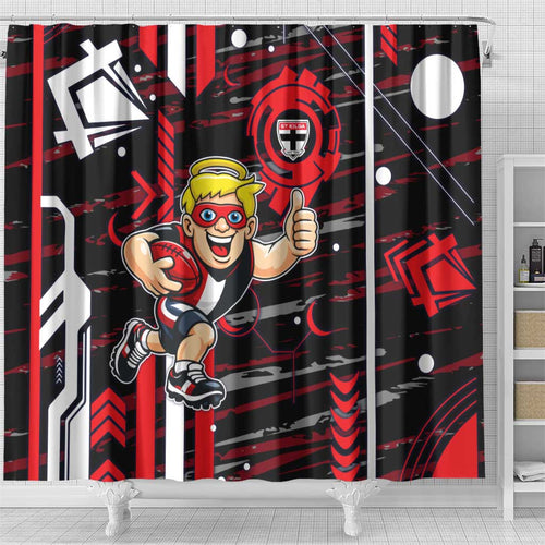 St Kilda Saints Shower Curtain Mascot Cartoon Football Illustration Style