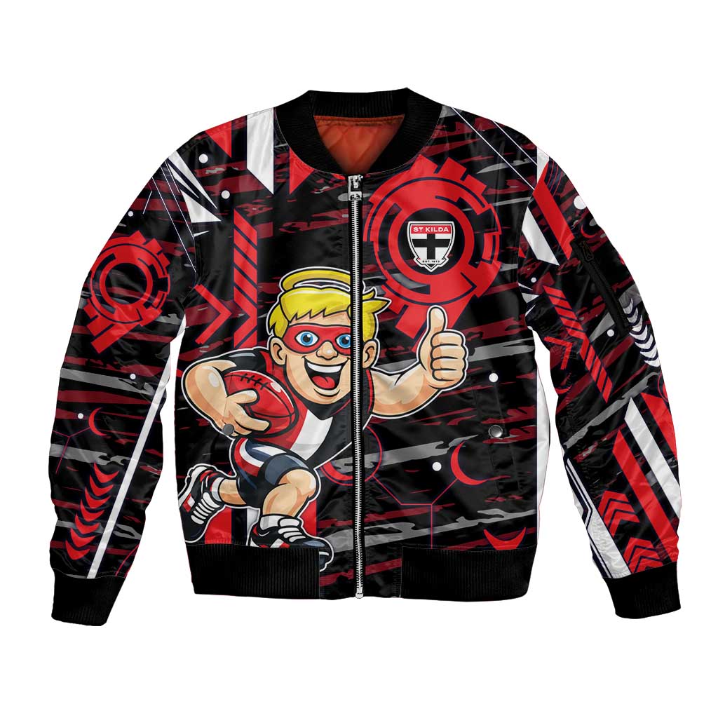 St Kilda Saints Sleeve Zip Bomber Jacket Mascot Cartoon Football Illustration Style