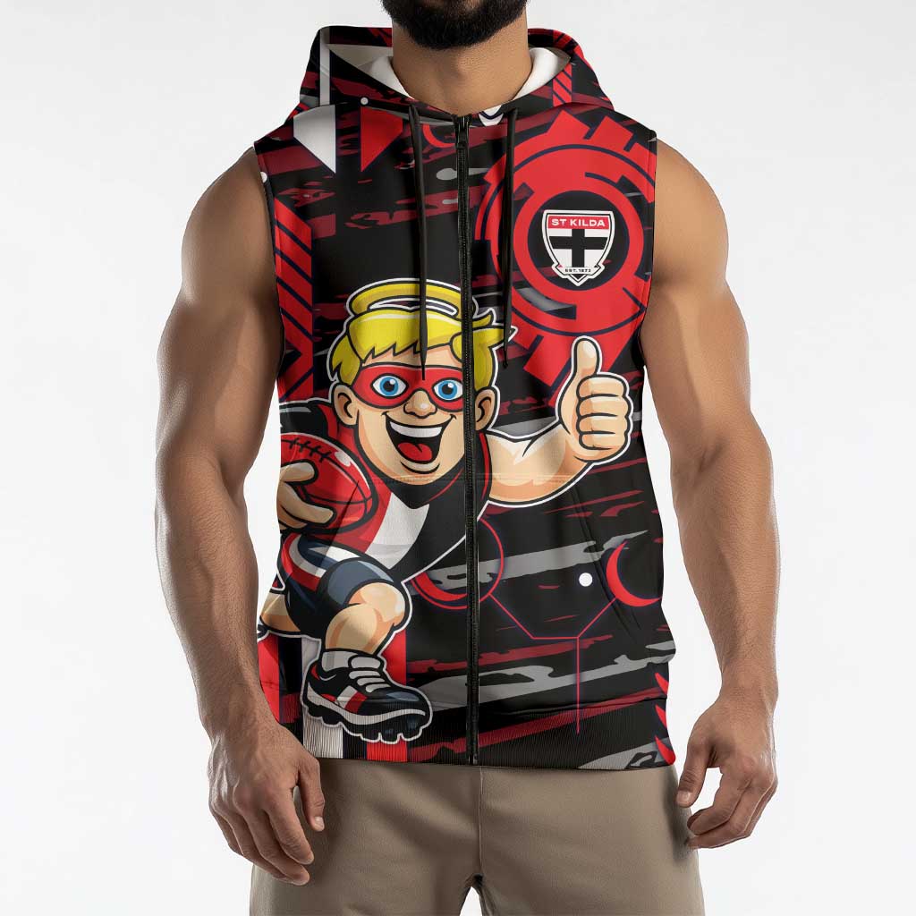 St Kilda Saints Sleeveless Zip Hoodie Mascot Cartoon Football Illustration Style
