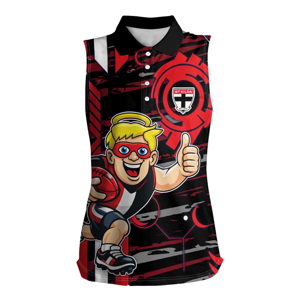 St Kilda Saints Women Sleeveless Polo Shirt Mascot Cartoon Football Illustration Style