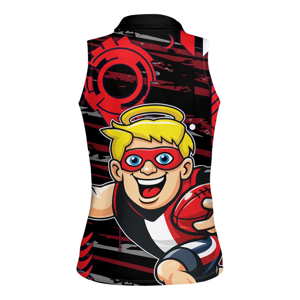 St Kilda Saints Women Sleeveless Polo Shirt Mascot Cartoon Football Illustration Style