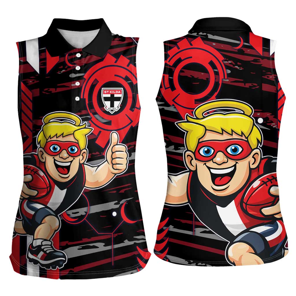 St Kilda Saints Women Sleeveless Polo Shirt Mascot Cartoon Football Illustration Style