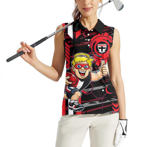 St Kilda Saints Women Sleeveless Polo Shirt Mascot Cartoon Football Illustration Style