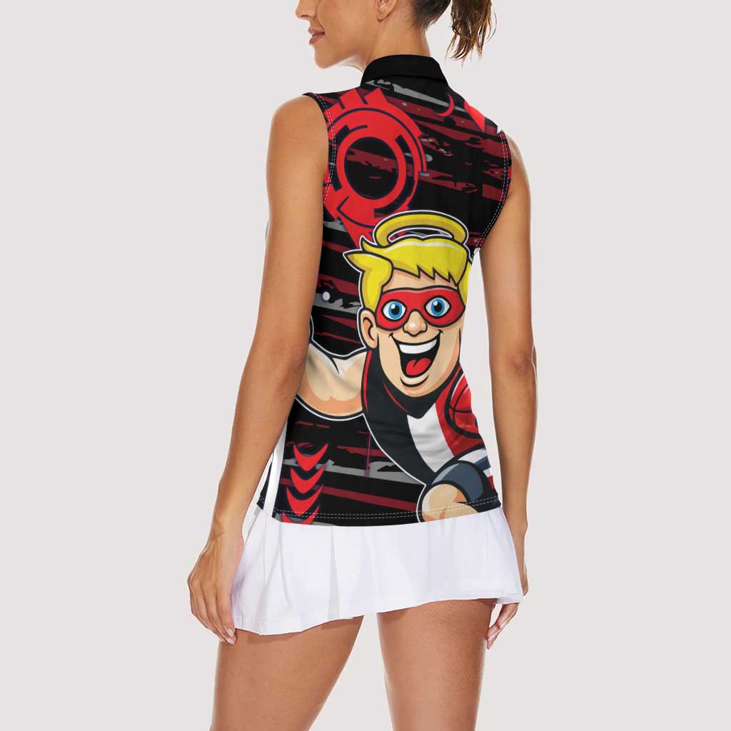 St Kilda Saints Women Sleeveless Polo Shirt Mascot Cartoon Football Illustration Style