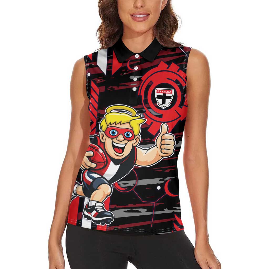 St Kilda Saints Women Sleeveless Polo Shirt Mascot Cartoon Football Illustration Style