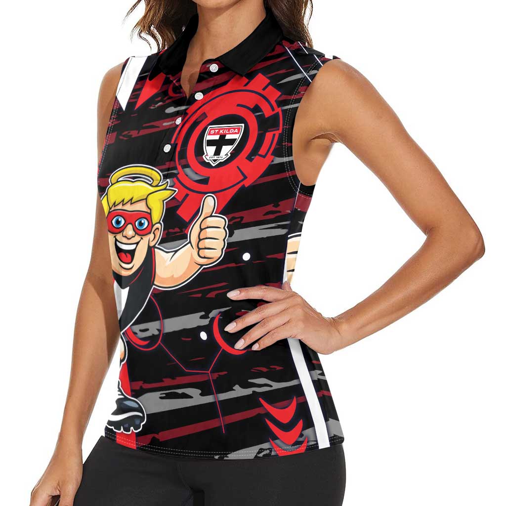 St Kilda Saints Women Sleeveless Polo Shirt Mascot Cartoon Football Illustration Style