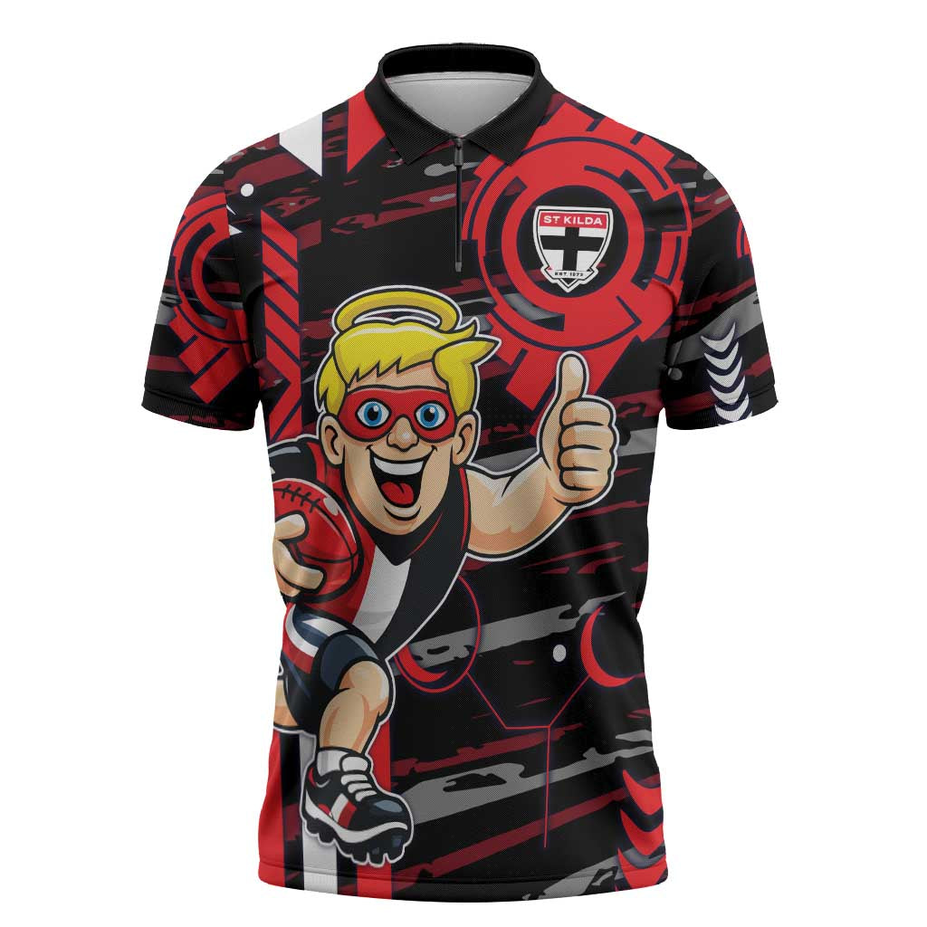 St Kilda Saints Zipper Polo Shirt Mascot Cartoon Football Illustration Style