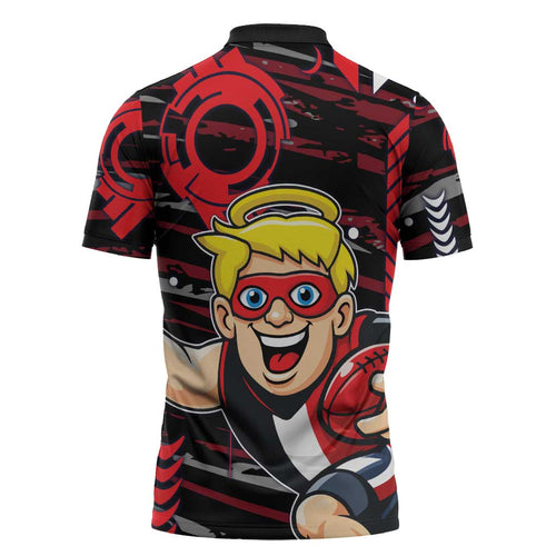 St Kilda Saints Zipper Polo Shirt Mascot Cartoon Football Illustration Style