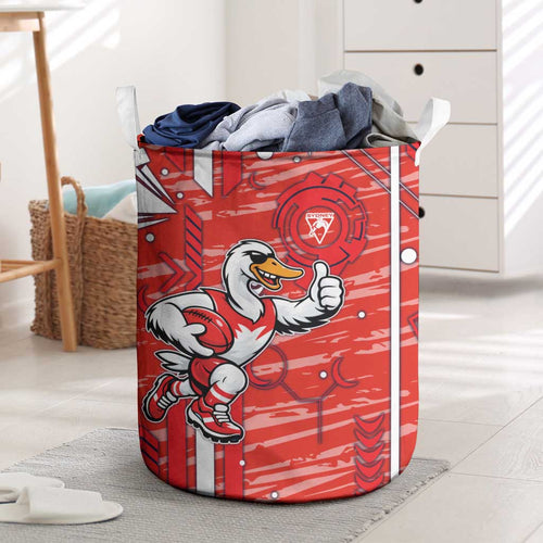 Sydney Swans Laundry Basket Mascot Cartoon Football Illustration Style